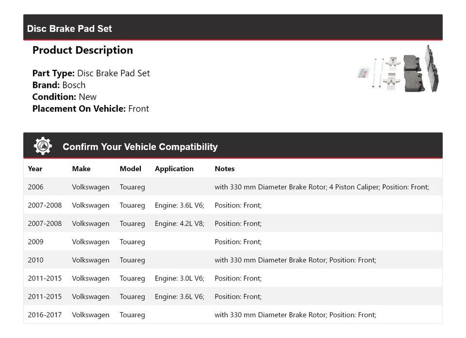 Pastilhas de freio dianteiras semi-metálicas Volkswagen Touareg Bosch QuietCast 2006-2017 - Imagem 2 de 4