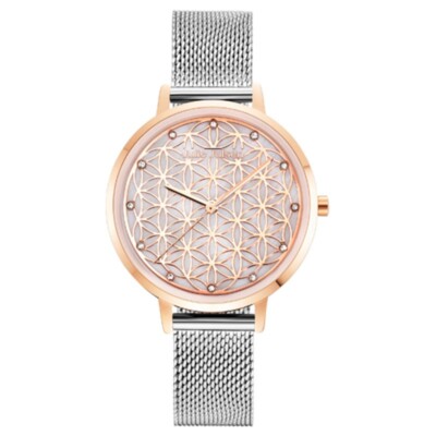 JULIE JULSEN Armbanduhr mit Metallband Lebensblume silber/roségold