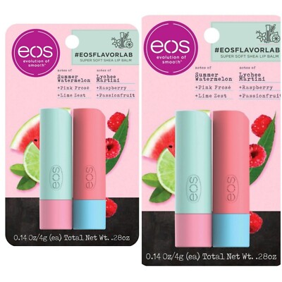 Lot of 2 eos Flavor Lab WatermelonFrose & LycheeMartini Super Soft Shea Lip Balm