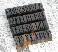 A-Z alphabet letterpress wooden printing blocks wood type Vintage printer typo~~