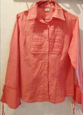 Bluse orange bestickt Voll Baumwolle Gr.36 M&S Mode (2009055)