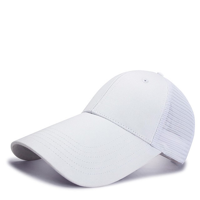 Neutral solid Baseball cap super long 4.3 "Bill truck driver mesh cap adjustable_voghion.com