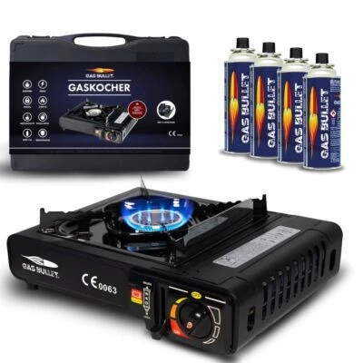 Gas Bullet ® Gaskocher Windbreaker 2 kW mit Piezozündung | für Camping & Reisen