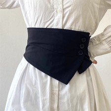 Black Button Belt Corset Waistband Obi Punk Accessory Wide Japanese Half Elastic
