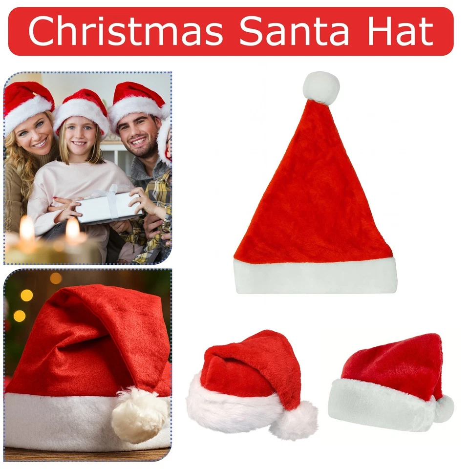 Gorro De Santa Rojo Navidad Terciopelo Fieltro Para Adultos Disfraz Fiesta - Imagen 1 de 4