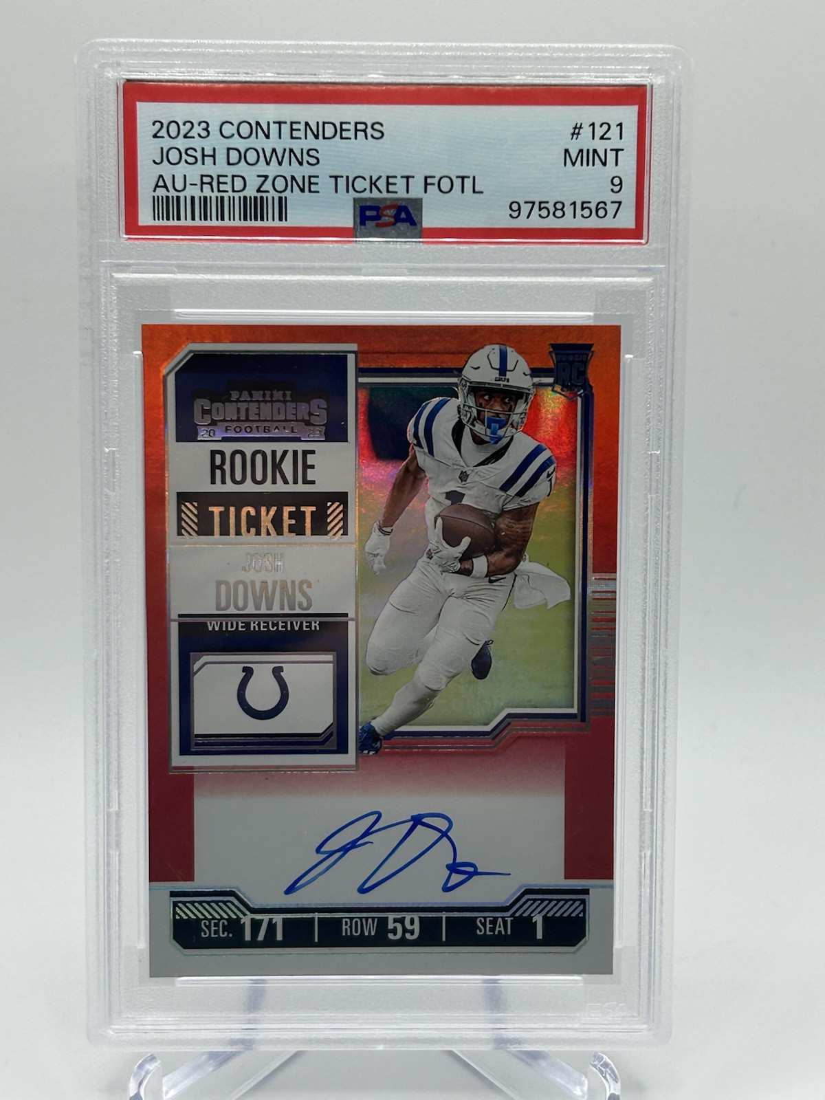 2023 Contenders - Josh Downs (RC) Rookie Ticket Autograph Red Zone PSA 9 Colts