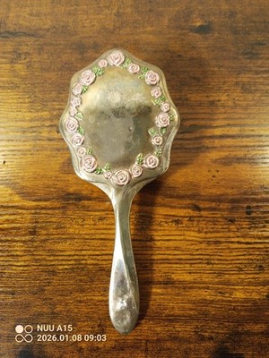 Vintage Godinger Silver Plated Ladies Brush Vanity Accessories Pink Roses Atq
