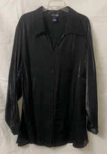 Venezia Jeans Women's Plus Poly Rayon Black Shiny Button-Down L/S Blouse 26/28