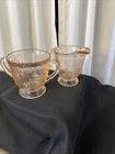 Vintage Pink Depression Glass Sugar Bowl and Creamer Set. No Cracks Or Chips.