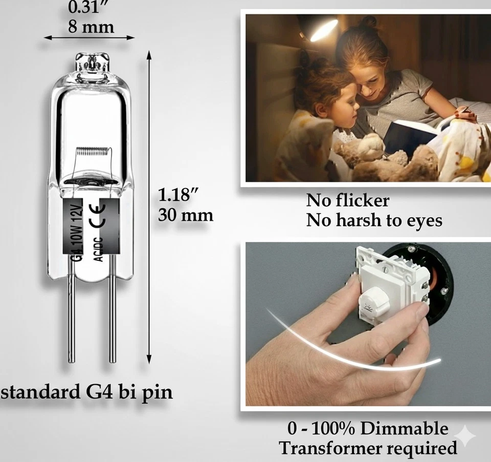 10STK G4 Halogen-Lampe Bi-Pin Stiftsockellampe 12V 5W 10W 20W Warmweiß Birne - Bild 3 von 3