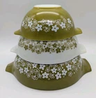 3 PYREX CRAZY DAISY Spring Blossom GREEN CINDERELLA Mixing Nest BOWLS