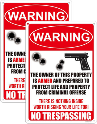 Armed Owner No Trespassing Sign Armed Security Warning Alum 10x7'' Reflect 2 PACK