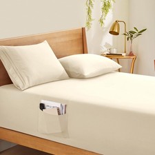 Queen Fitted Sheet Only Cream Microfiber Fits Up To 24 Inch Deep Pocket Bed