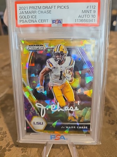 2021 Prizm Draft Picks Jamarr Chase GOLD ICE 1/ 1 PSA DNA CERT ON CARD #112 MINT