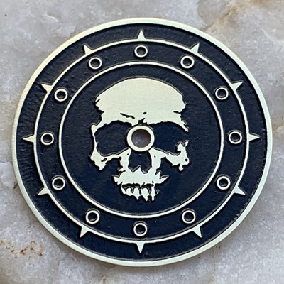 Skull  Ø 28,5 mm - hand made, watch dial, deeply engraved, brass, enamel