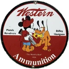VINTAGE WESTERN AMMUNITION PORCELAIN SIGN RIFLE SHOT GUN DISNEY MICKEY GOOFY