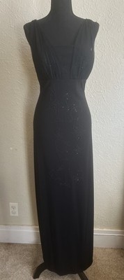 Betsy Adam Vintage Black Beaded Mesh Dress Sz 12P Y2K 90s Goth Fairy Prom Formal