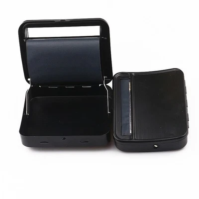 ATOMIC 70mm Black Metal Automatic Cigarette Tobacco Rolling Machine Tin Box Roller Box