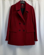 Sz 16 Wool Pendleton Dark Red Double-Breasted Peacoat Coat Winter Jacket EUC