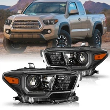 For 2016-2022 Toyota Tacoma w/ LED DRL Black Headlights Amber Corner Lamps Pair