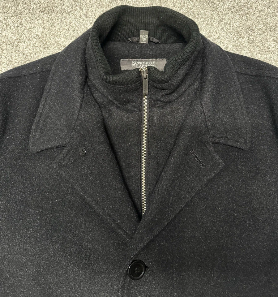 Kenneth Cole Mens Double Breasted Wool Blend Peacoat Jacket Coat Large 42-44 - Image 2 of 4
