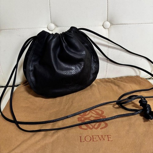Excellent Condition LOEWE Old Nappa Leather Drawstring Shoulder Bag Black