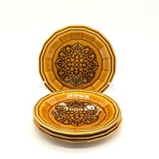 Vintage Homer Laughlin "Milano Gold" Round Ceramic Plates Set Of 4 6.5" Dia.