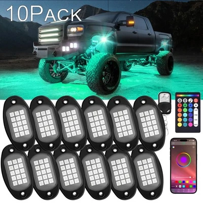 STONEBANKS 10x RGB LED Pods Rock Light Kit Underbody Glow Neon Lamp Bluetooth Music Control
