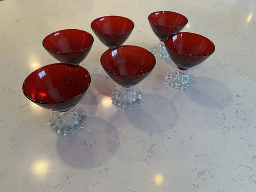 Vintage Anchor Hocking Berwick Boopie Dessert Sherbet 3.5” Red Glasses, Set Of 6
