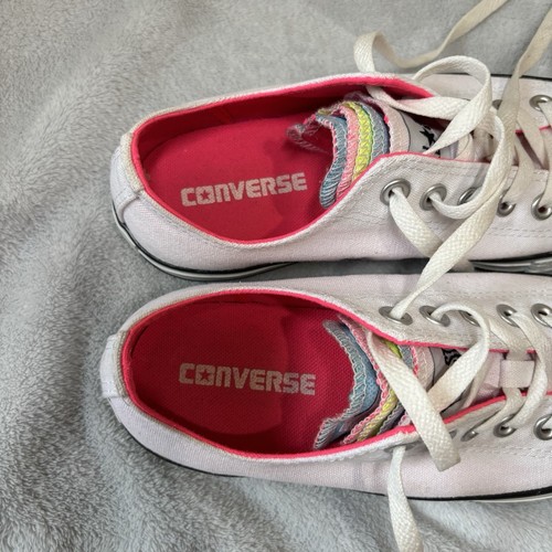 Converse Shoes Unisex Size UK 6 White Pink Lined Colourful Multi Tongue Rare - Picture 13 of 15