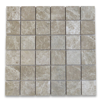 F25XP Emperador Light Brown Marble 2x2 Square Mosaic Tile Polished
