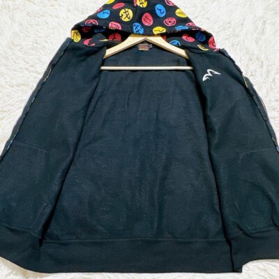 EVISU YAMANE Sweat Zipp-up Parka Hoodie Gray Size-L Monogram