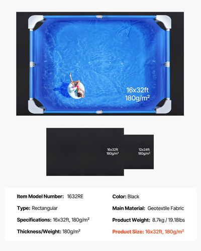 16x32ft Rectangle Pool Liner Pad Heavy Duty Thick Pool Mat Prevent Punctures - Picture 6 of 10