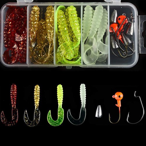 30PCS Soft Plastic Worms Lures Crankbait Jigs Fishing Hooks Kit - 第 2/2 張圖片