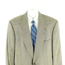 DAMAGED Austin Reed Wool Tan Glen Plaid 2 Button Blazer 42R Tagged 46R