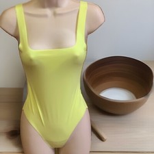 Bodysuit Body Contour Bright Neon Yellow ANWND Square Neck Sz S/M New