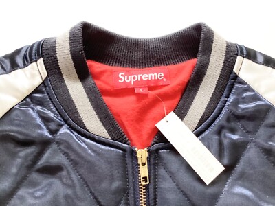 L]Supreme Quilted Satin Jacket 2013FW Blue Deadstock Sukajyan