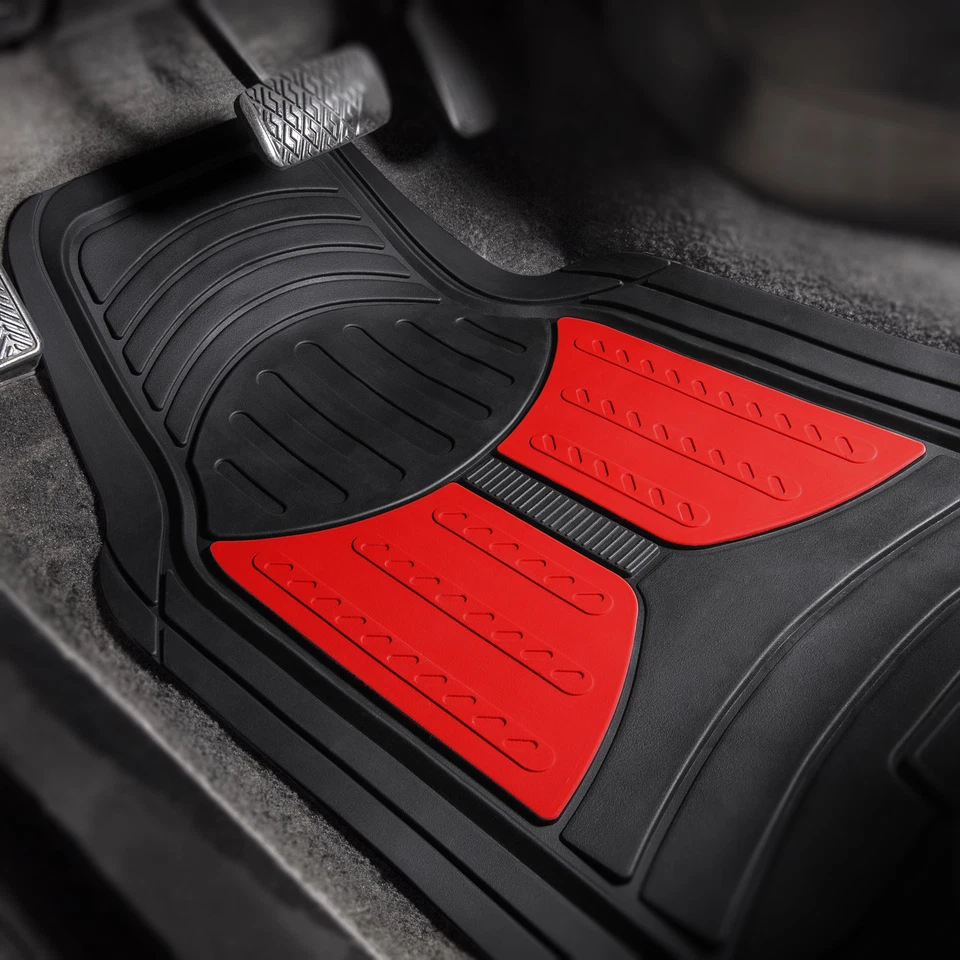 Black Red 2 Tone Floor Mats for Car SUV Van Universal Fit - Image 3 of 4