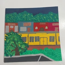 6x6 Inch Gouache Painting Impressionism Original Cityscape Titel Train Town A1