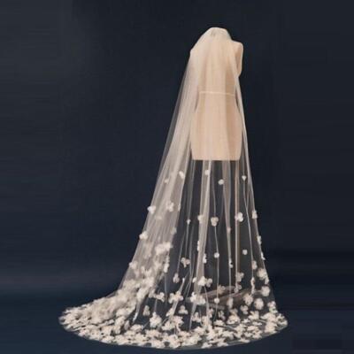 Bridal Veils 3D Floral Cathedral Veil For Petals Woman Wedding Dress Accessaries