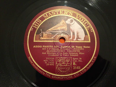 ALESSANDRO VALENTE ''Addio Fiorito Asil''/''O Paradiso!'' 78rpm Aus.10'' 1929 EXC