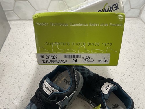 Primigi Boys Suede Tiguan Sneakers Toddler Size 8US 24EU Black/Blue Check NEW - Picture 7 of 8