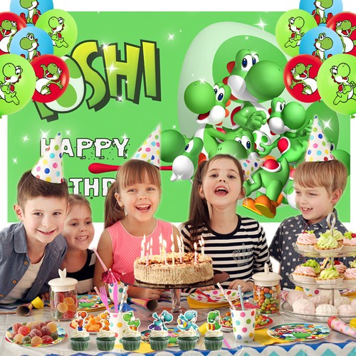 Yoshi Geburtstag Deko Party Zubehör Set Teller Ballon Tortenaufleger Banner - Bild 5 von 8