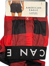 NWT AMERICAN EAGLE Ultra Soft Pocket Boxer Sz S Red Black Checks #16