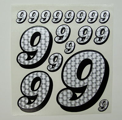 Racing Numbers 9 Decal Sticker Pack Silver Black Outline 1/8 1/10 RC models S07