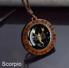 Necklace Pendant - Zodiac Sign - SCORPIO Glass Inlay