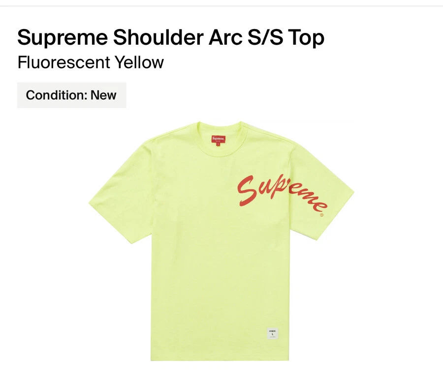 Supreme Shoulder Arc S/S haut jaune fluorescent FW20 grand neuf dans son sac HTF rare