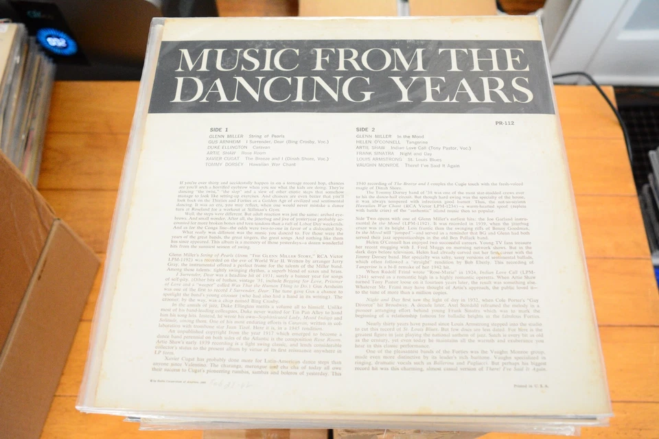 VARIOUS "MUSIC FROM THE DANCING YEARS" LP 12" VINYL EXC RCA VICTOR JAZZ [82] - Image 2 of 4