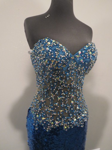 S14 KARISHMA 3715 SZ 6 TEAL $$518 BEADED SEQUIN FORMAL GOWN DRESS - Picture 15 of 20