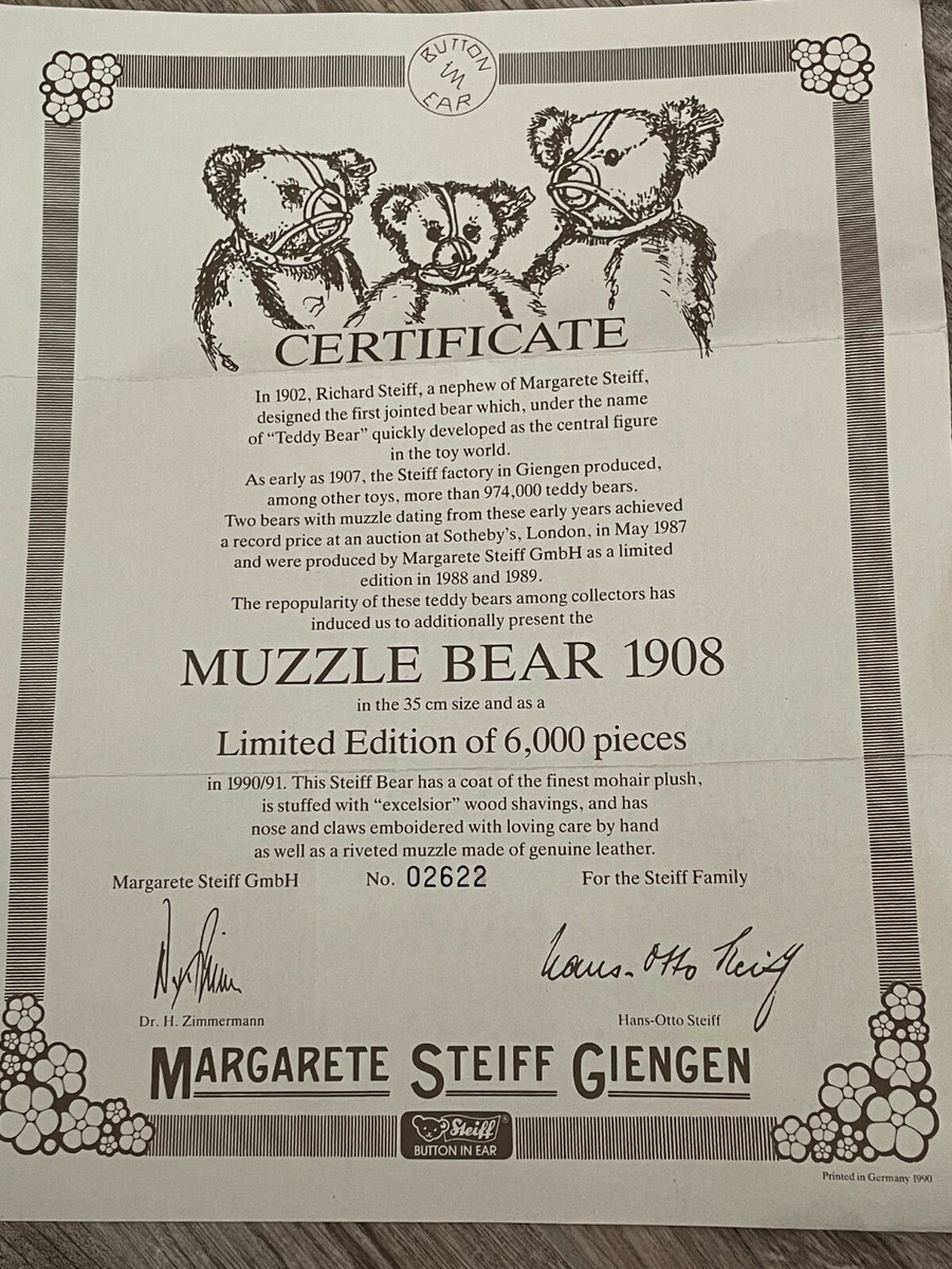 Steiff マトリョーシカ マウスとクマ 08 Steiff Muzzle Bear 1908 Limited Edition White Replica 35cm